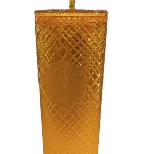 Starbucks 2022 Orange Mango Amber Diamond-Texture Tumbler with Straw